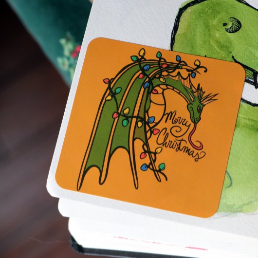 Sticker Carré Joyeux Noël Dragon Geek Holidays