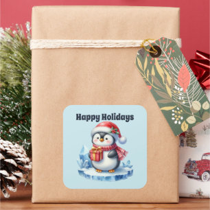 Sticker Carré Joyeux Noël du manchot de fêtes
