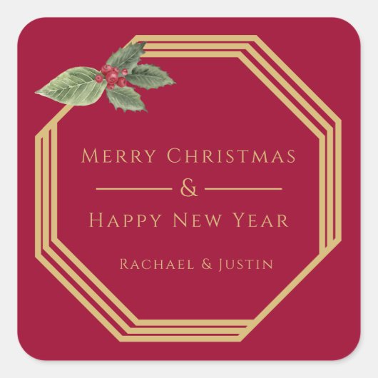 Sticker Carré Joyeux Noël Elegant Or Personnalisé (Devant)