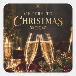 Sticker Carré Joyeux Noël Élégant Toast au Champagne de Noël
