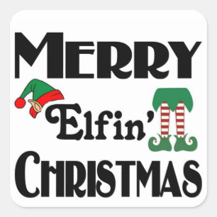 Sticker Carré Joyeux Noël Elfique