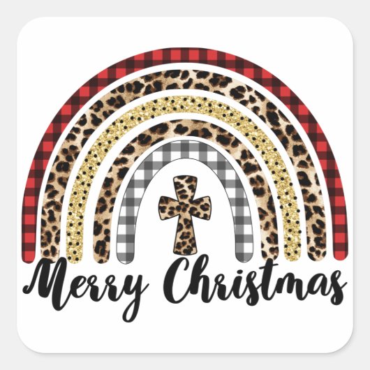 Sticker Carré Joyeux Noël Empreinte de léopard Cross (Devant)