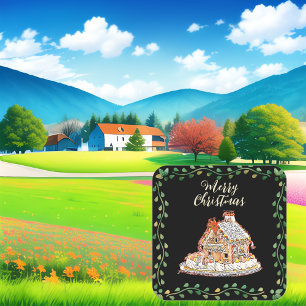 Sticker Carré Joyeux Noël en pain d'épices Maison Green Wreath