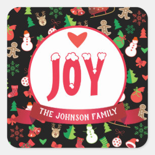 Sticker Carré Joyeux Noël et Bonne Année ! Voeux XMAS