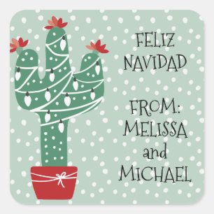 Sticker Carré Joyeux Noël   Feliz Navidad Cactus