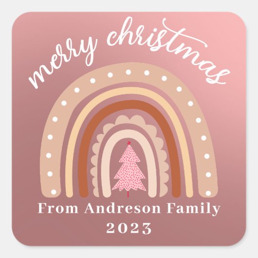 Sticker Carré Joyeux Noël Festif Arc-en-ciel arbre de Noël (Devant)