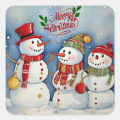 Sticker Carré Joyeux Noël, Fête des Snowmen (Devant)