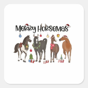 Sticker Carré Joyeux Noël Fleur de Cheval de Cheval de Noël Équi