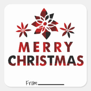 Sticker Carré Joyeux Noël Fleurs de Fête Carreaux Type de Vacanc