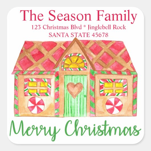 Sticker Carré Joyeux Noël Gingerbread maison Enveloppe sceau (Devant)