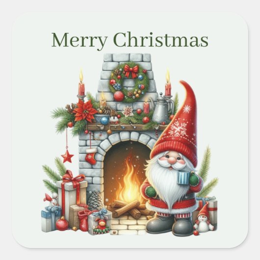 Sticker Carré Joyeux Noël gnome vacances (Devant)