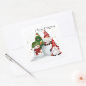 Sticker Carré Joyeux Noël Gnomes Bonhommes de neige (Enveloppe)