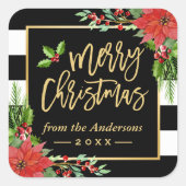 Sticker Carré Joyeux Noël Gold Script Lettres Décor Floral (Devant)