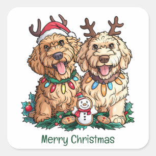 Sticker Carré Joyeux Noël Goldendoodle Chiens