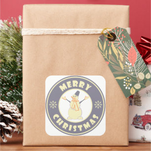 Sticker Carré Joyeux Noël heureux bonhomme de neige célèbre styl