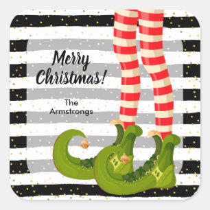 Sticker Carré Joyeux Noël jambes de lutin