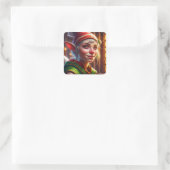 Sticker Carré Joyeux Noël Joli Elf (Sac)