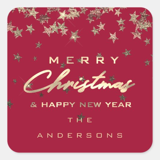 Sticker Carré Joyeux Noël Joyeux Nouvel An Etoiles Rouge (Devant)