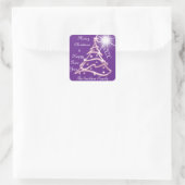 Sticker Carré Joyeux Noël & Joyeux Nouvel An Rose violet étoiles (Sac)