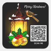 Sticker Carré Joyeux Noël Lantern Bird Code QR (Devant)