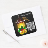 Sticker Carré Joyeux Noël Lantern Bird Code QR (Enveloppe)