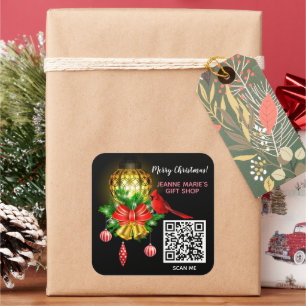 Sticker Carré Joyeux Noël Lanterne Cardinal Bird QR Code