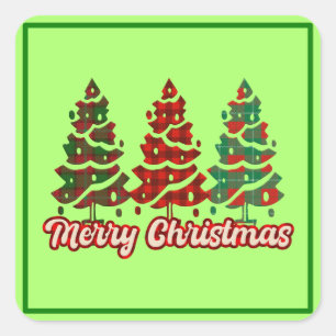 Sticker Carré Joyeux Noël Motif Arbres à Carreaux de Buffalo -42