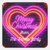 Sticker Carré Joyeux Noël Neon Personnalisé (Devant)