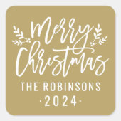 Sticker Carré Joyeux Noël or moderne Script personnalisé (Devant)