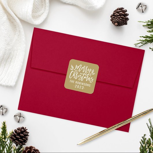 Sticker Carré Joyeux Noël or moderne Script personnalisé