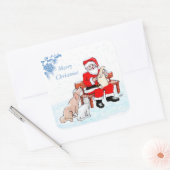 Sticker Carré Joyeux Noël - Père Noël avec chat et chien (Enveloppe)