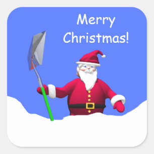 Sticker Carré Joyeux Noël Père Noël avec Shovel