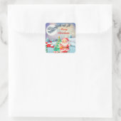 Sticker Carré Joyeux Noël Père Noël, Sleigh, Reindeer, Snowflake (Sac)