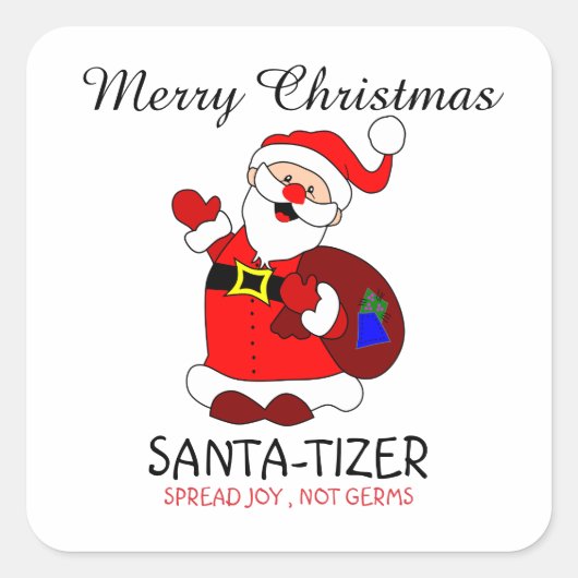 Sticker Carré Joyeux Noël Père Noël-tizer répand Joy Not Germs (Devant)