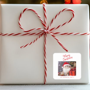 Sticker Carré Joyeux Noël Personnalisé Chat Photo Fête
