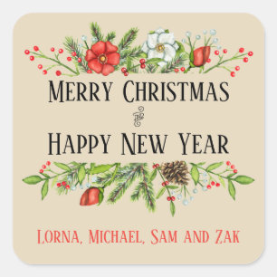 Sticker Carré Joyeux Noël personnalisé et Bonne année