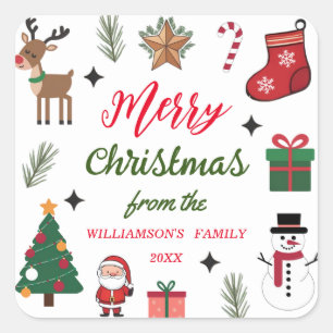 Sticker Carré Joyeux Noël personnalisé Nom de famille