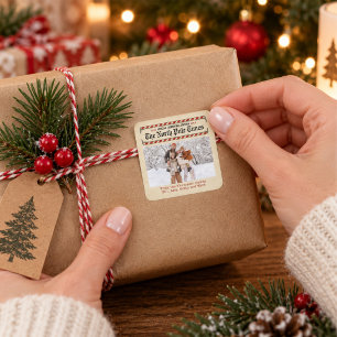 Sticker Carré Joyeux Noël Photo de journal vintage Cadeau