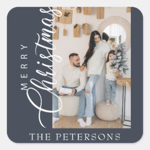 Sticker Carré "Joyeux Noël" Photo moderne de minuit bleue