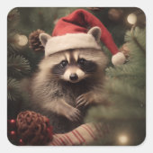 Sticker Carré Joyeux Noël Racoon (Devant)