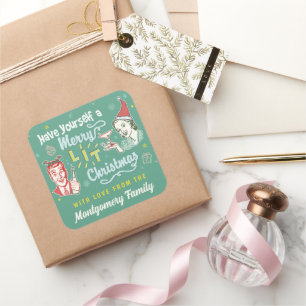 Sticker Carré Joyeux Noël Retro Midsiècle moderne Funky moderne