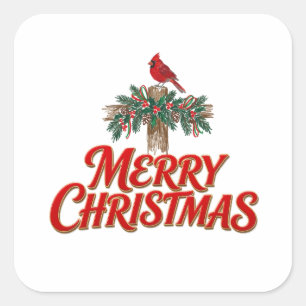 Sticker Carré Joyeux Noël Robin