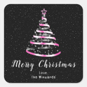 Sticker Carré Joyeux Noël rose et noir (Devant)