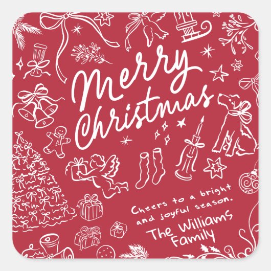 Sticker Carré Joyeux Noël rouge  (Devant)