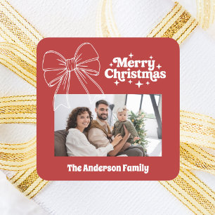 Sticker Carré Joyeux Noël rouge arc blanc photo