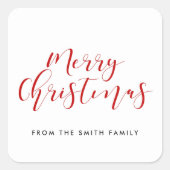 Sticker Carré Joyeux Noël rouge et blanc élégante calligraphie (Devant)