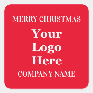 Sticker Carré Joyeux Noël Rouge et Blanc Texte Votre logo Ici