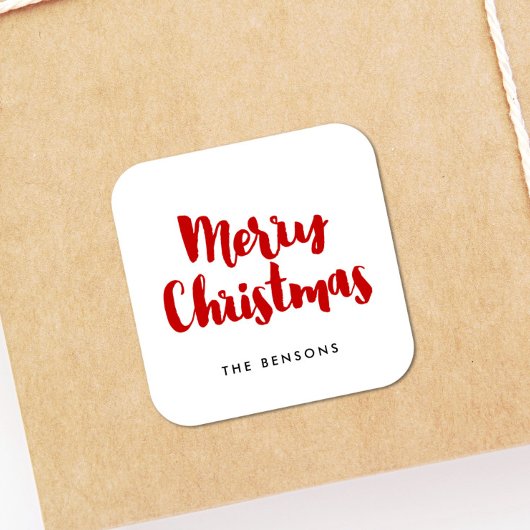 Sticker Carré Joyeux Noël rouge et blanc typographie moderne