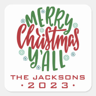 Sticker Carré Joyeux Noël rouge et vert