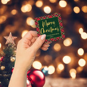 Sticker Carré Joyeux Noël Rouge Plaid Gold